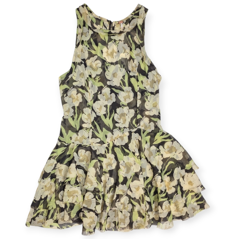 Free People Raven Printed Mini Dress Black Coffee Combo Green Floral M NWT $128 - Picture 4 of 16